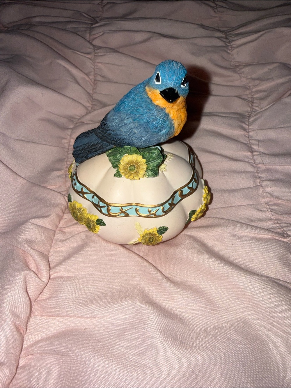 Heritage Blue and Yellow Ceramic Bird Trinket Box